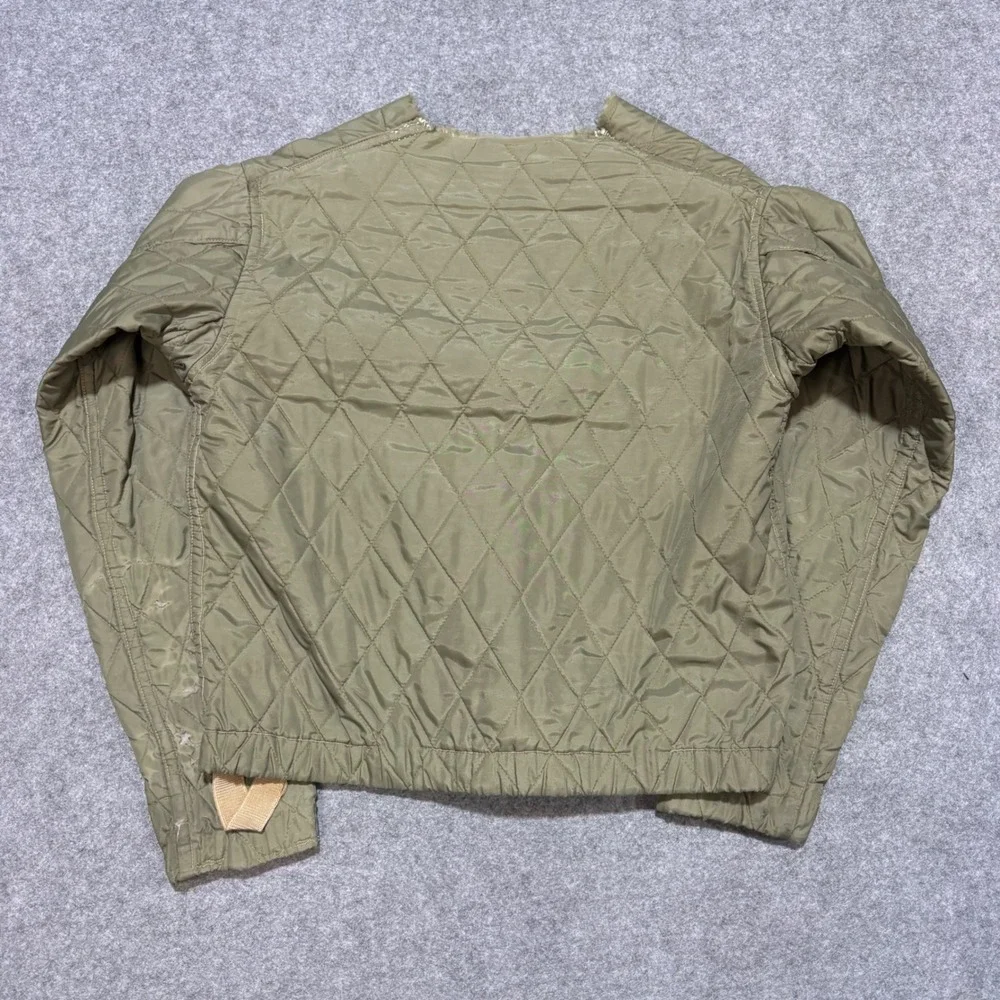 Vintage Military Quilted Liner Jacket Olive Green Diamond Quilt Utility Layer